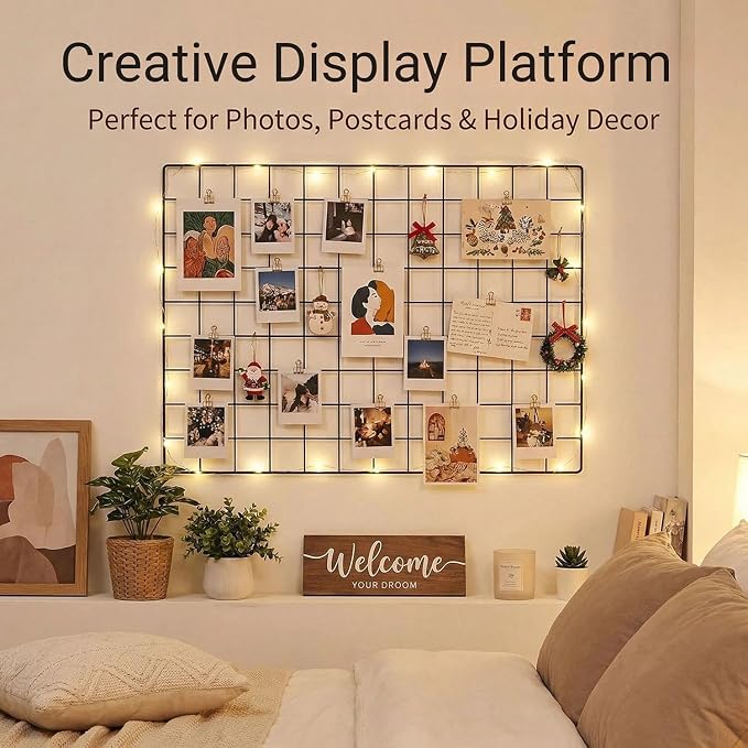 Kaforise Wire Wall Grid Panel, Multifunction Painted Photo Hanging Display and Wall Storage Organizer, Pack of 2, Size 25.6x17.7inch, Black - Image 5