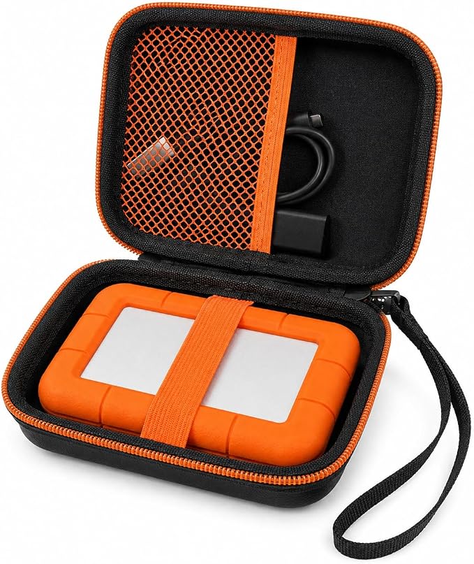 ALKOO Case for LaCie Rugged Mini 1TB/2TB/4TB/5TB External Hard Drive | Portable HDD Holder, Cable Pocket, SD Card Storage, for Photographers, Creators, Students, Office, Travel, Case Only, Sun by ALKOO