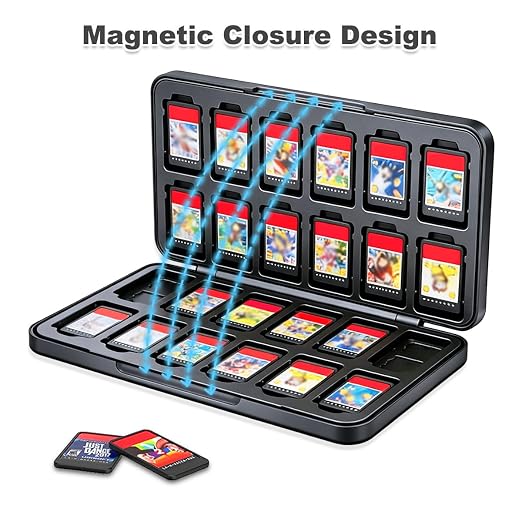 Game Card Case for Nintendo Switch/Switch 2/OLED/Lite, Portable Switch Game Case Magnetic Closure Games Holder with 24 Slots for Games Cards & SD Cards Durable Cartridge Cases Hard Shell, Gray Black - Image 3