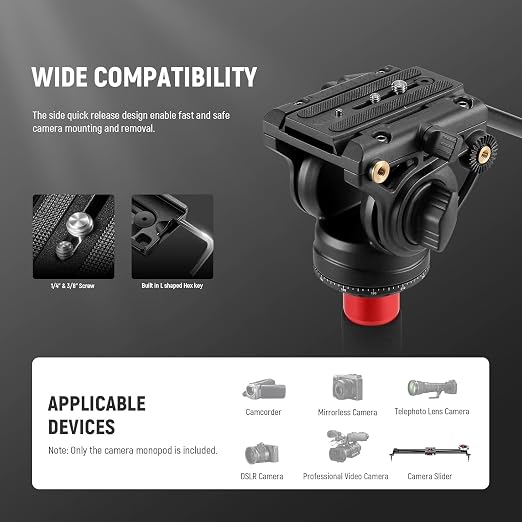 NEEWER 71.6" Pro Camera Monopod with Feet, Carbon Fiber Telescopic Video Monopod with QR Plate Compatible with DJI RS Gimbals, Removable Base for Camera Camcorder, Max Load 13.2lb/6Kg, TP71 - Image 9