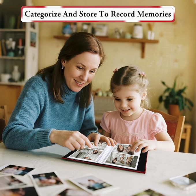 Photo Album 4x6,Linen Cover Slide-in Photo Album Book Can Holds 200 4x6 Photos with 50 Black Sheets for Baby Family Pictures Artwork or Postcards Storage (Red) - Image 6
