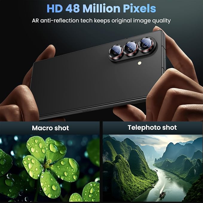 Uyiton for Samsung Galaxy Z Fold 8 Ultra/Z Fold 7 Camera Lens Protector | Military-Grade Sapphire Glass Rear Camera Screen Cover - Strong Adsorption Ultra HD Clear Lens Protector, Black+Red (8 inch) - Image 2