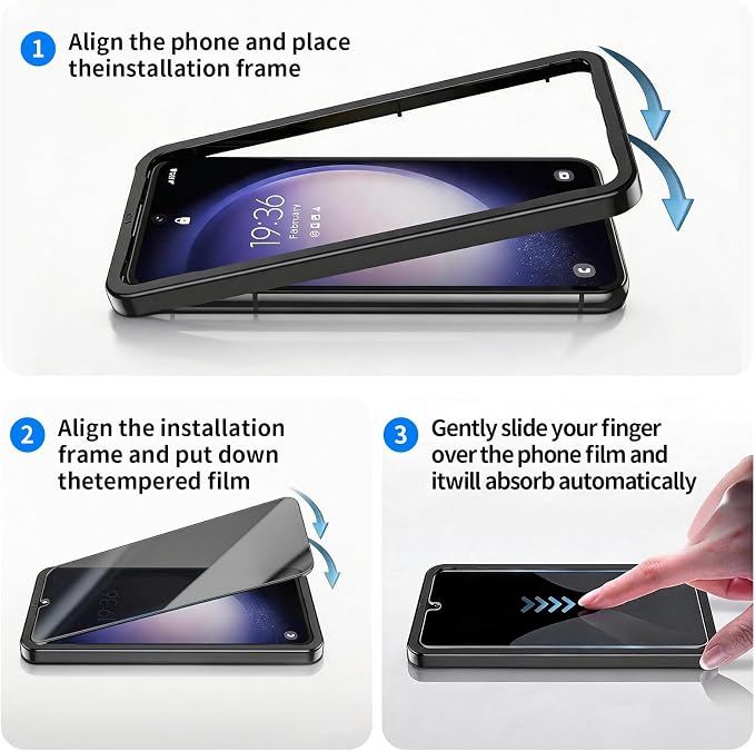 Privacy Screen Protector & Camera Lens for Galaxy S25 Plus 5G | 3+2 Pack, Anti-Spy, 9H Hardness, Support Fingerprint Unlock, Tempered Glass - Image 6