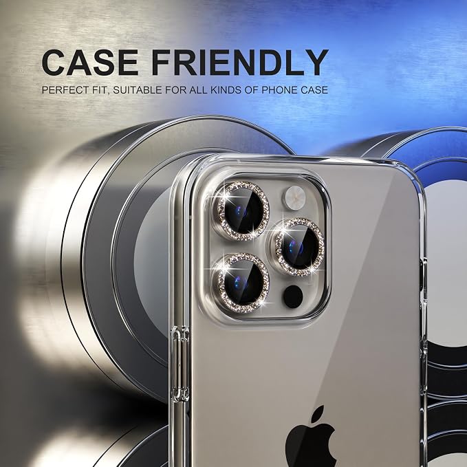 Choiche for iPhone 15 Pro/iPhone 15 Pro Max Camera Lens Protector | Ultra HD, Bling 9H Tempered Glass Camera Cover Screen Protector Metal Ring Decoration Accessories (Glitter-Titanium Natural) - Image 4