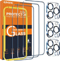 QHOHQ 3 Pack Screen Protector for iPhone 15 Pro [6.1 Inch] with 3 Pack Camera Lens Protector, Tempered Glass Film, HD Clear, 9H Hardness, No Bubbles, Case Friendly by QHOHQ