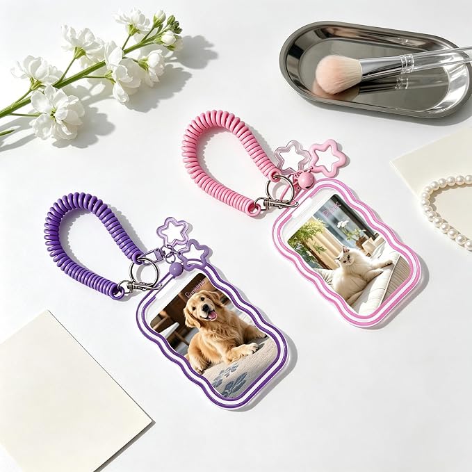 2 Pack Cute Photocard Holder Keychain,Kpop Photo Card Holder | Creative Photo Protector Keychain Accessories for Bus Card, Daily Display & Travel Decorations Gifts - Image 5