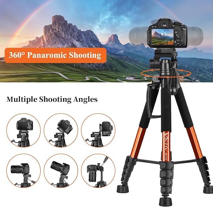 Victiv 74” Camera Tripod, Phone Tripod for iPhone with Phone Holder, Orange | Aluminum Professional Heavy Duty Camera Tripod Stand, Tall Tripod for DSLR with Carry Bag, Compatible with Canon Nikon iPhone - Image 4