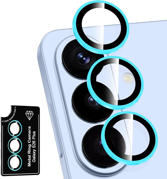 for Samsung Galaxy S26 Plus Camera Lens Protector, Individual Metal Ring Tempered Glass Lens Cover, [Strong Adsorption] Scratch Resistant Ultra-Thin HD Clear Lens Cover, 1 Set-Blue Shine by Btscase