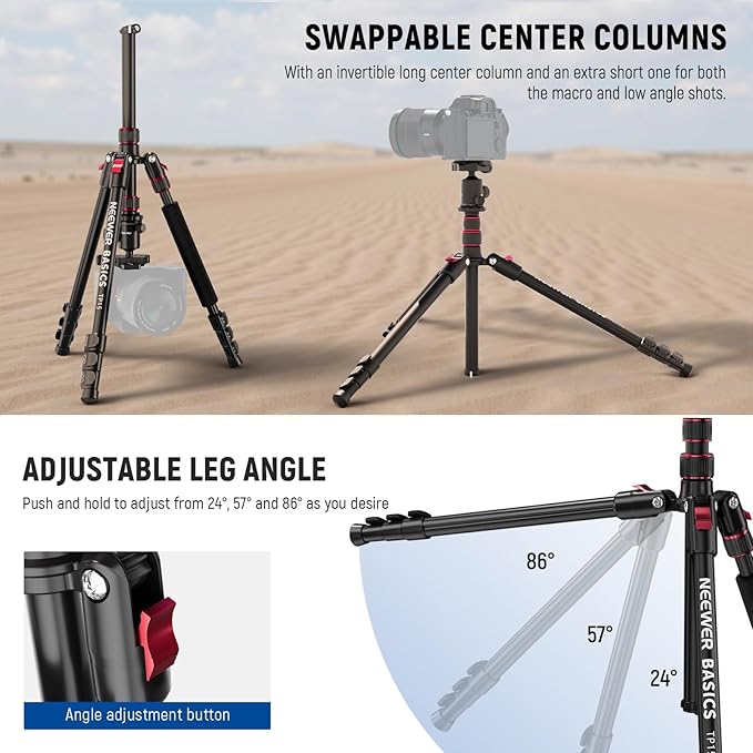 NEEWER Basics Camera Tripod Monopod, 71" Aluminum Heavy Duty Portable Travel DSLR Cell Phone Stand with 360° Ball Head Cellphone Holder Mount Compatible with iPhone for Filming Video Recording, TP15 - Image 4