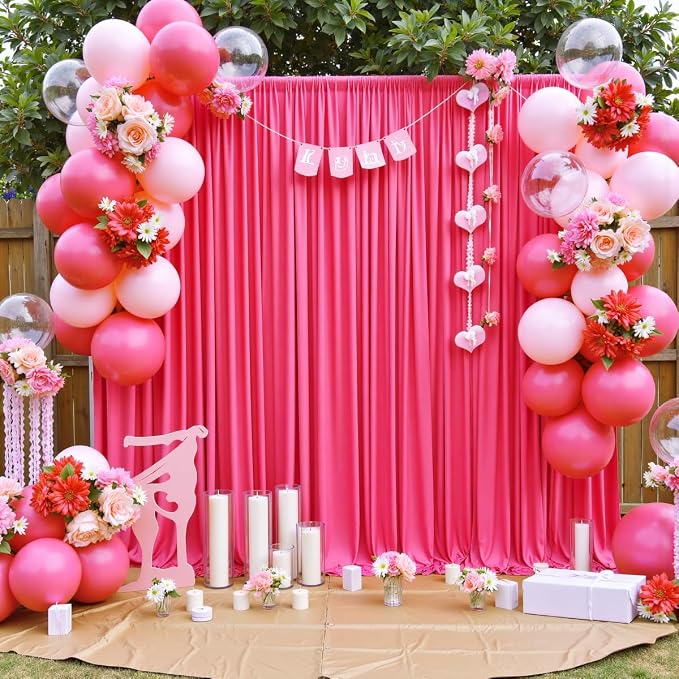 40 ft x 10 ft Wrinkle Free Fuchsia Backdrop Curtain for Parties, 8Panels Polyester Hot Pink Photo Backdrop Drapes for Wedding Birthday Party Baby Shower - Image 3