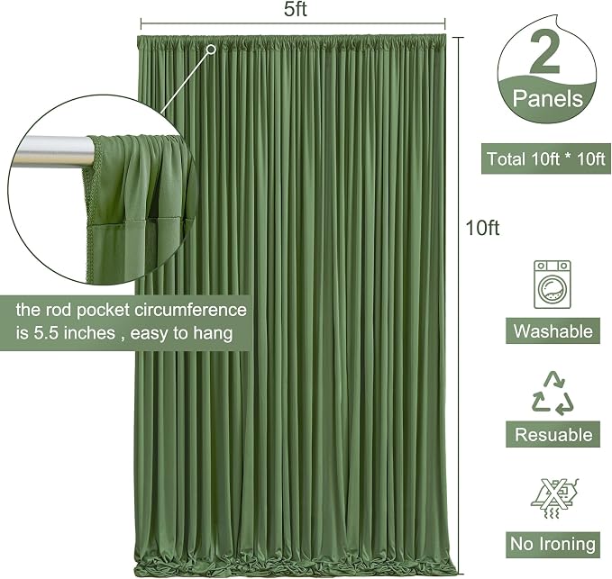 8 Panels Valley Green Backdrop Curtain for Parties Wrinkle Free Dark Green Photo Curtains Backdrop Drapes Fabric Decoration for Weding Baby Shower Birthday Party Photography 40ft(W) x 10ft(H) - Image 6