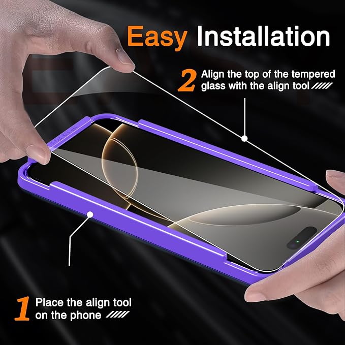 Wiaocit Tempered Glass Screen Protector for iPhone 16 Pro | 3+3 Pack, 9H Hardness, Camera Lens Protector, Installation Frame, Bubble Free, Case Friendly - Image 2