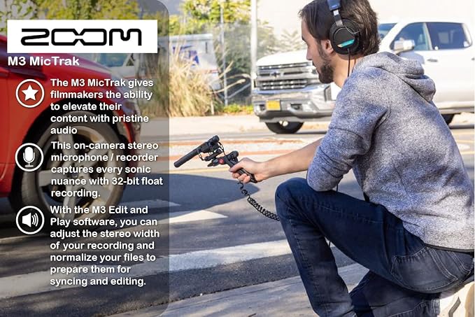 Zoom M3 MicTrak Stereo Shotgun Microphone and Recorder Bundled with 128GB microSD Card, Hi-Speed SD Card Reader, 4 AA Batteries & Charger, Cleaning Cloth - Image 2