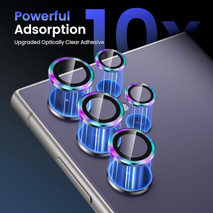 Tensea Compatible with Samsung Galaxy S24 Ultra Camera Lens Protector | 9H Tempered Glass Camera Cover Screen Protector Metal Individual Ring [Installation Tray][Case Friendly] - Image 6