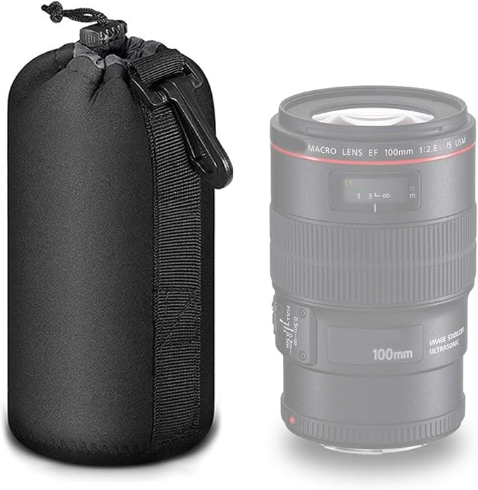 Selens Protective Drawstring Neoprene DSLR Camera Lens Pouch Bag | Compatible with Olympus Panasonic, Large Size(Black) by Selens