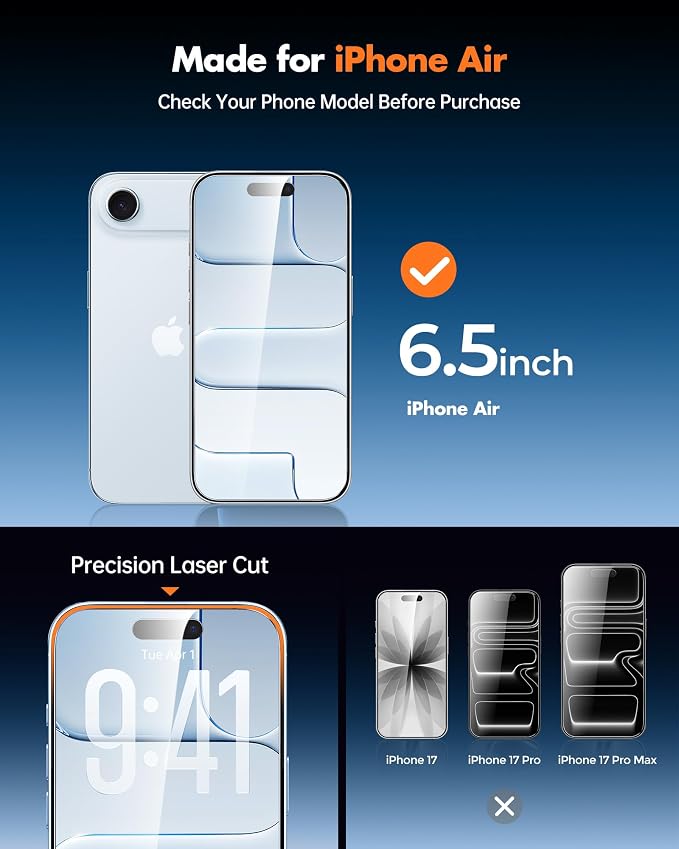 UNBREAKcable Privacy Screen Protector for iPhone Air, 2-Pack | True 28° Anti-Spy, Shatterproof Tempered Glass, 9H Hardness, Easy Install, Bubble-Free, Anti-Scratch, Case Friendly - Image 9