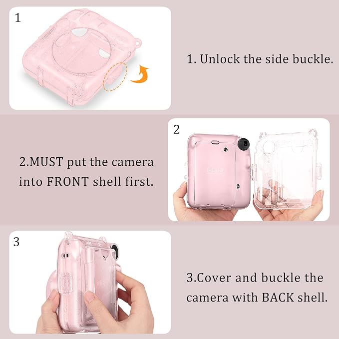 Fintie Protective Case for Fujifilm Instax Mini 12 Instant Camera - Crystal Hard Shell Cover with Upgraded Film Pocket for Storing Photos & Removable Shoulder Strap | Crystal Hard Shell Cover, Back Films Pocket, Adjustable Shoulder Strap, Scratch Pesis... - Image 4