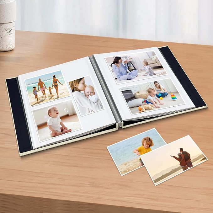 Large Photo Album Self Adhesive Scrapbook Album for 4×6 5×7 8×10 Pictures DIY Magnetic Linen Cover Album 40 Pages for Family Wedding Gifts with Metal Pen and Plastic Board, Light Yellow - Image 2