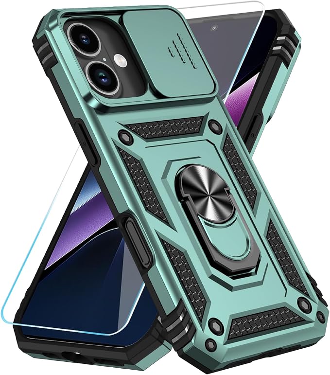 SunStory Compatible with iPhone 17 Case with HD Screen Protector & Slide Camera Cover & Rotated Ring Kickstand, [Military-Grade] iPhone Case for iPhone 17,Green by SunStory