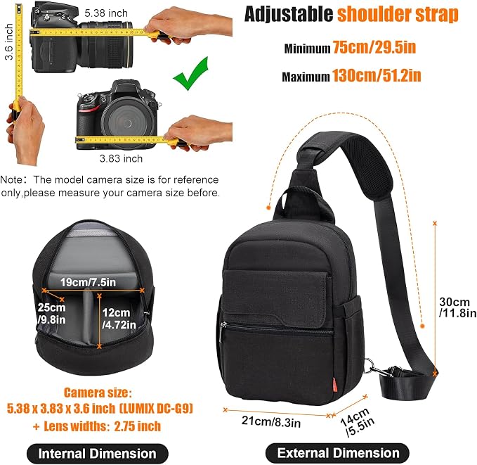 Cwatcun Large Camera Sling Bag, Crossbody Chest Bag with Tripod Holder | Fits 1body+2lenses +9.7"iPad +6.7"phone.Travel Photography Bag for Canon, Nikon, Sony, Fuji DSLR/SLR/Mirrorless Cameras, Lens - Image 2