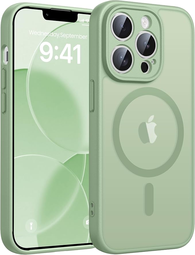 FNTCASE for iPhone 13 Pro Max Case, Fit for Magsafe, Full Camera Protection | Translucent Matte Magnetic Phone Back, 14FT Military Grade Drop Proof, Slim Shockproof Protective Cover, Light Moss by FNTCASE