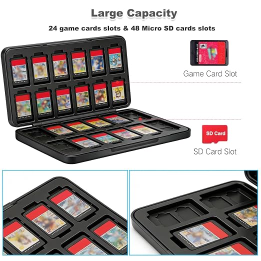 Game Card Case for Nintendo Switch/Switch 2/OLED/Lite, Portable Switch Game Case Magnetic Closure Games Holder with 24 Slots for Games Cards & SD Cards Durable Cartridge Cases Hard Shell, Gray Black - Image 2