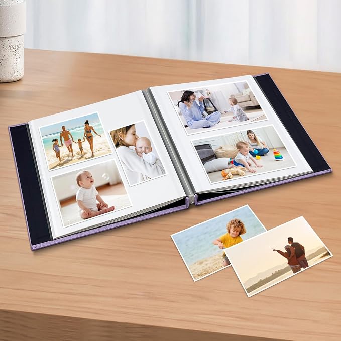 Large Photo Album Self Adhesive Scrapbook Album for 4×6 5×7 8×10 Pictures DIY Magnetic Linen Cover Album 40 Pages for Family Wedding Gifts with Metal Pen and Plastic Board, Light Purple - Image 2