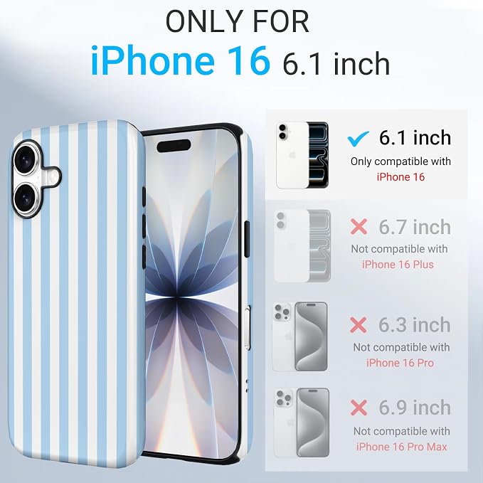 TPU Phone Case for iPhone 16, MagSafe Wireless Charging Compatible, Shockproof Slim Fit Protective Cover with Anti-Yellowing & Raised Camera Protection (Blue Stripe, iPhone 16) - Image 2