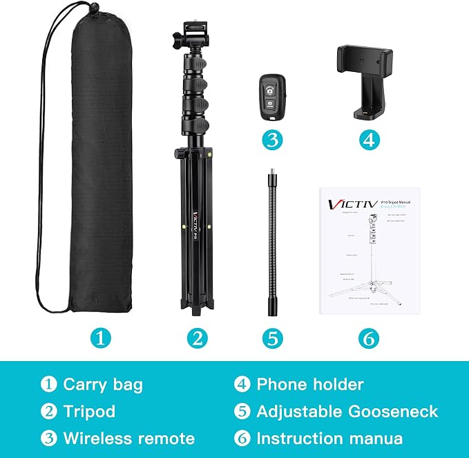 74" Flexible Phone Tripod, Tall Cell Phone Tripod with Adjustable Gooseneck | Portable Camera Cellphone Stand with Remote for Video Recording, Compatible with iPhone Android - Image 8