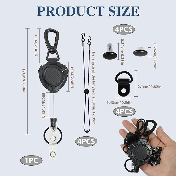 CB Mic Holder Retractable, Heavy Duty Retractable Mic Holder with 32" Stainless Steel Cord, Woven Lanyard and D-Ring Mount (1pc) - Image 2
