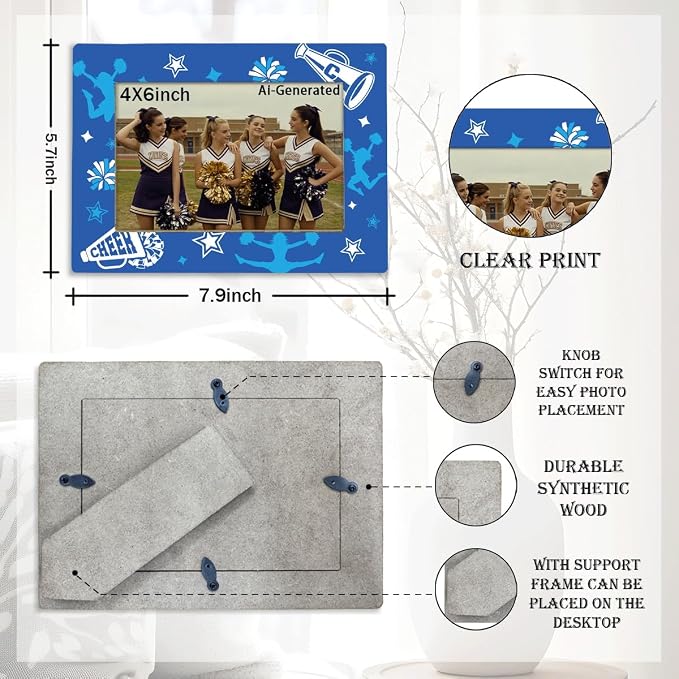 Blue Cheerleading Picture Frame for 4x6 Photo, Cheer Team Photo Frame with Easel Back, Desk Shelf Decor, Gift for Cheerleaders Coach Girls Team Senior Night End of Season - Image 2