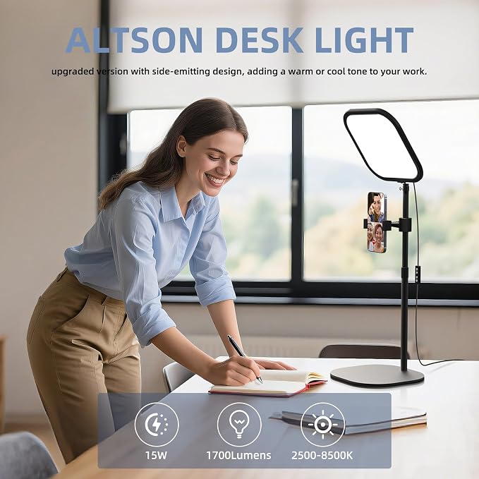 10in Zoom Lighting for Computer, Full-Screen LED Video Conference Light, Desk Ring Light with Stand and Phone Holder for Video Call, Webcam, Home Office, Podcast, Online Meeting, Live Streaming - Image 2