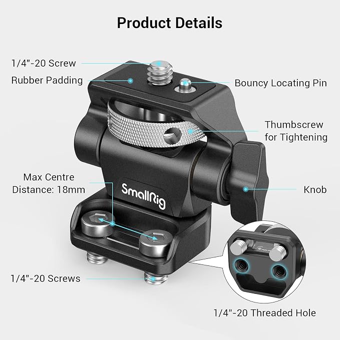 SmallRig Monitor Mount Swivel 360° and Tilt 180° Adjustable Bracket with 1/4"- 20 Screws for 5" and 7" Monitor - Image 2