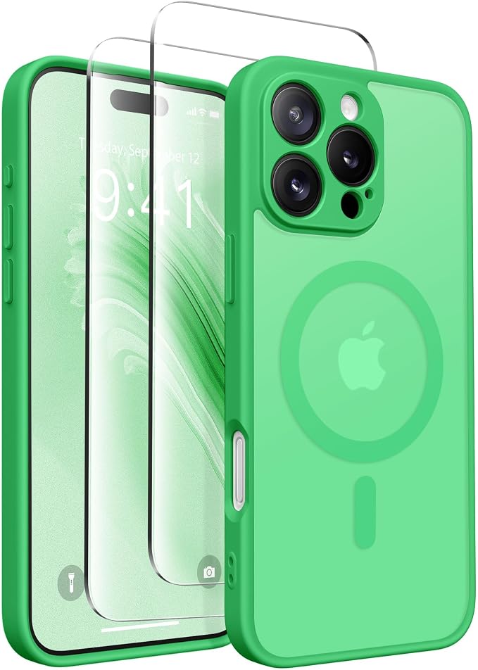 CAPRARO for iPhone 16 Pro Max Case, Compatible with MagSafe | Upgraded [Full Camera Protection] Protective Translucent Matte Women Girl Magnetic Phone Case Cover, Emerald Green by CAPRARO