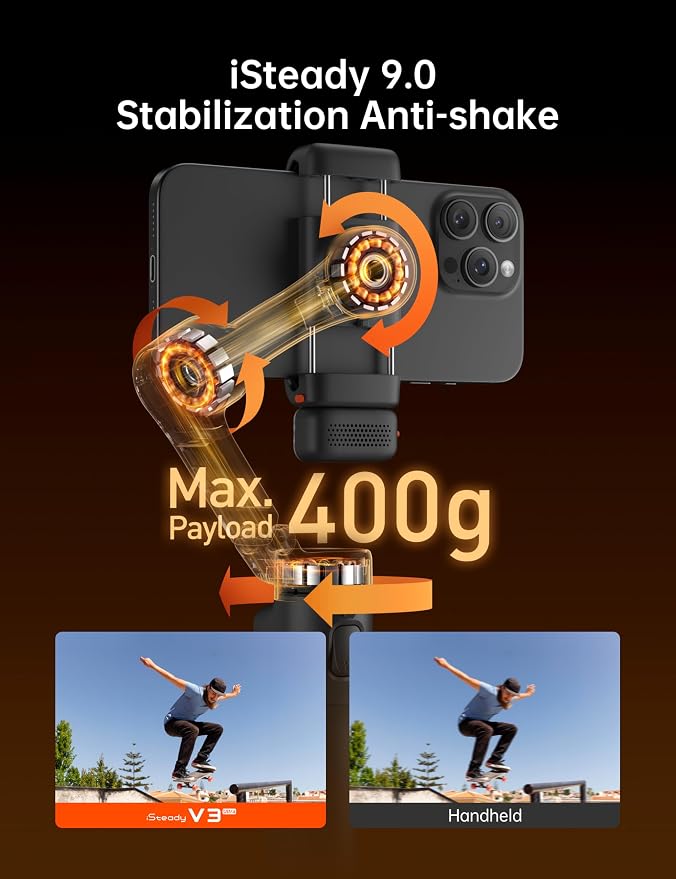Hohem iSteady V3 Ultra iPhone Gimbal Black, AI Tracker RGB Touch Remote, Extension Rod Tripod Video Stabilizer - Image 5