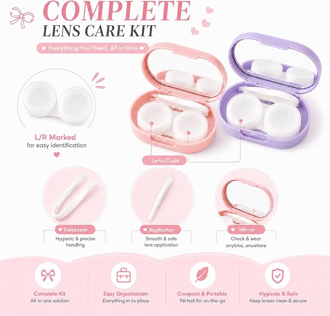 Cute Bow Contact Lens Case, Portable Travel Contact Lens Holder with Mirror, Aesthetic Bow Tie Contact Lenses Kit for Daily & Travel Use (#Style A) - Image 3