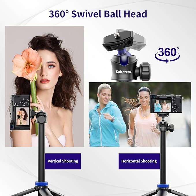 Kaitezenz Selfie Stick Tripod for Gopro Camera, 62" Extendable Tripod Stand with 360° Ball Head 1/4" Screw, Portable Lightweight Camera Tripod for Max Hero 13 12 11 10 DJI OSMO Pocket3 Action Camera - Image 8