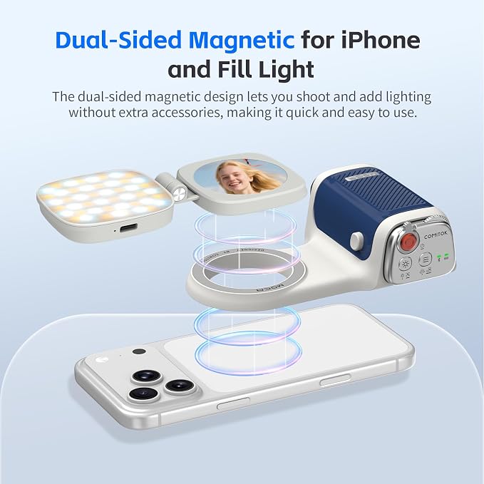 COMITOK MOCA iPhone 17 Pro Camera Grip No Need App for iOS26, Compatible iOS17 and iOS18, Fun Shot Magnetic Grip for Phone Native Camera with Anti-Drop Detachable Remote and Convenient Keychain Hook - Image 3