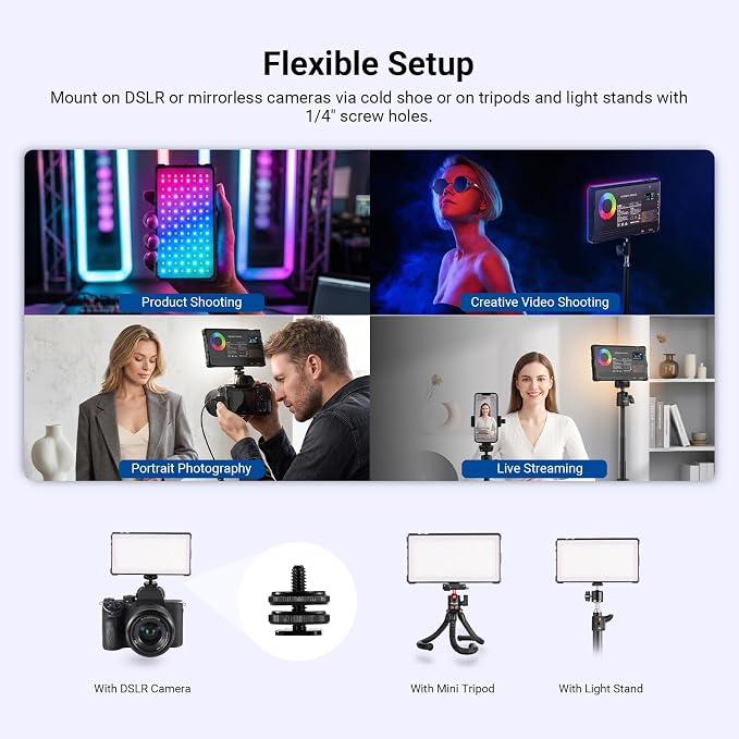 NEEWER Basics RGB Video Light, 9W 2700K-7500K Portable Full RGB Colors 17 Scenes CRI97, 4000mAh Rechargeable Metal Small LED Camera Panel Lighting for DSLR Tripod Streaming Video Recording, SL90C - Image 8