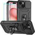 HNHYGETE for iPhone 15 Case with HD Screen Protector: [Military Grade 20ft. Drop Tested] Ring Shockproof Protective Phone Case for - iPhone 15 Black by HNHYGETE