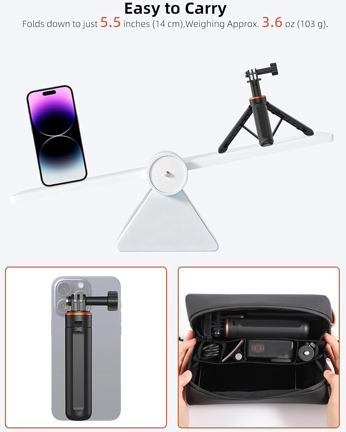 14.5" Mini Camera Tripod & Selfie-Stick for DJI Osmo Pocket 4P/4/3/2, GoPro Hero 13/12/11/10/9, DJI Action 6/5 Pro/4, Portable Travel Stand/Vlogging Handle Grip/Accessory for Video Recording - Image 3