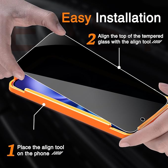 Wiaocit Tempered Glass Privacy Screen Protector for iPhone 16 Plus | 3+3 Pack, 9H Hardness, Camera Lens Protector, Installation Frame, Bubble Free, Case Friendly - Image 3