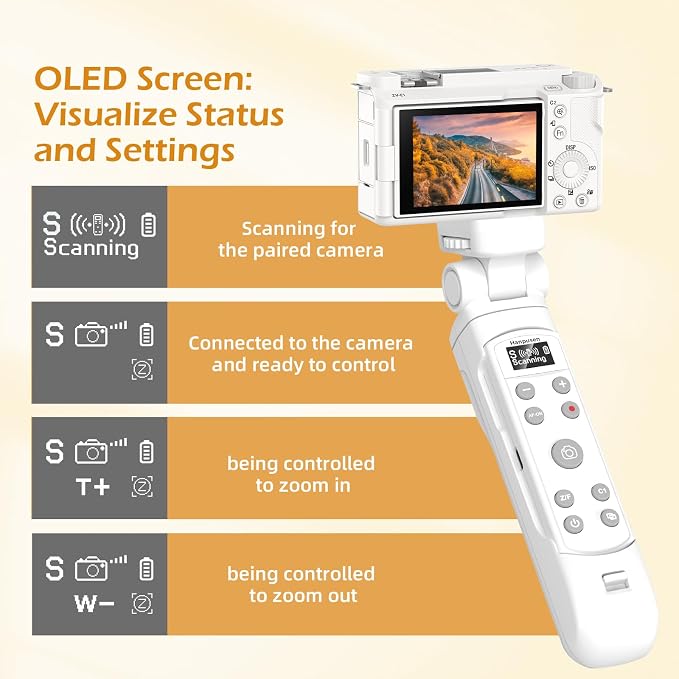 for Sony Tripod Wireless Shooting Grip with Shutter Release - Mini-Tripod with Rechargeable Remote Control for ZV-E10/ZV-E1/ZV-1/ZV-1F/RX100 VII/RX0 II/A6700/A6400/A6600/FX3/FX30, for Vlogging, White - Image 6
