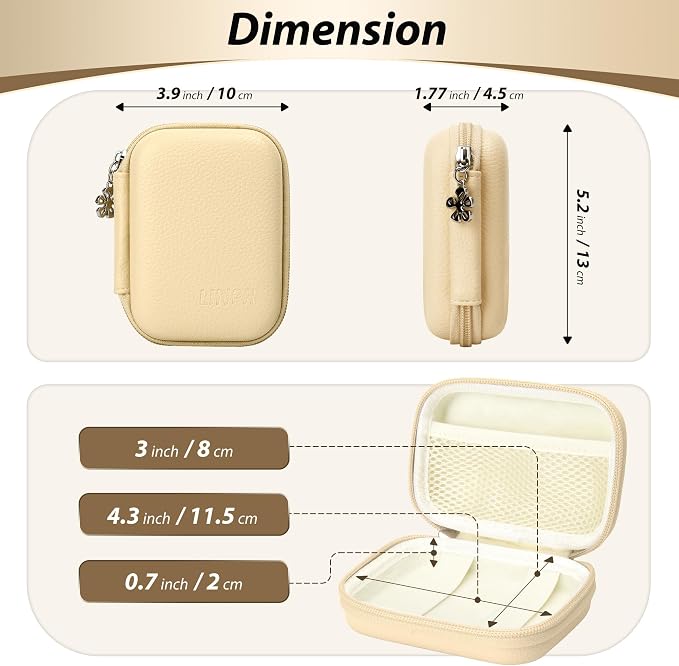Digital Camera Case for KODAK PIXPRO FZ55/FZ45, Case Only,Light Khaki | Fits CAMKORY DC403 and Canon PowerShot ELPH 360 HS Compact Digital Cameras, Small Hard Shell Camera Pouch with Mesh Pocket - Image 2