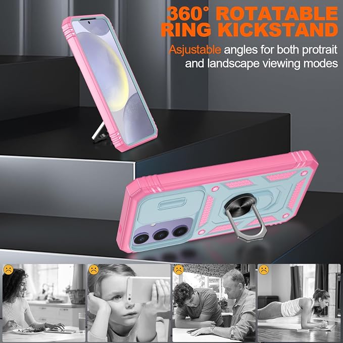 Gritup for Phone Case Samsung S24 Plus: S24+ Plus Case with 2*Screen Protector | Magnetic Stand & Slide Camera Cover | Shock Proof Military-Grade Funda para S24 Plus Cover -Green+Pink - Image 8