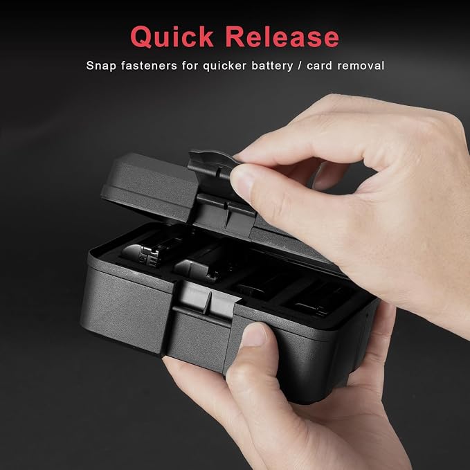 FOMITO Camera Battery Case & Memory Card Organizer - Holds 7 SD Cards 2 CFast 2 CF 2 Micro SD 2 XQD - Water-Resistant Shockproof Hard Shell Storage Box (Black Red) - Image 7