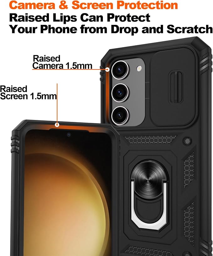 Fit for Samsung Galaxy S23+ Plus Case with Screen Protector*2, Build in 360° Rotating Ring Kickstand, Military Grade Protective Case for Samsung S23 Plus Phone, Black - Image 5
