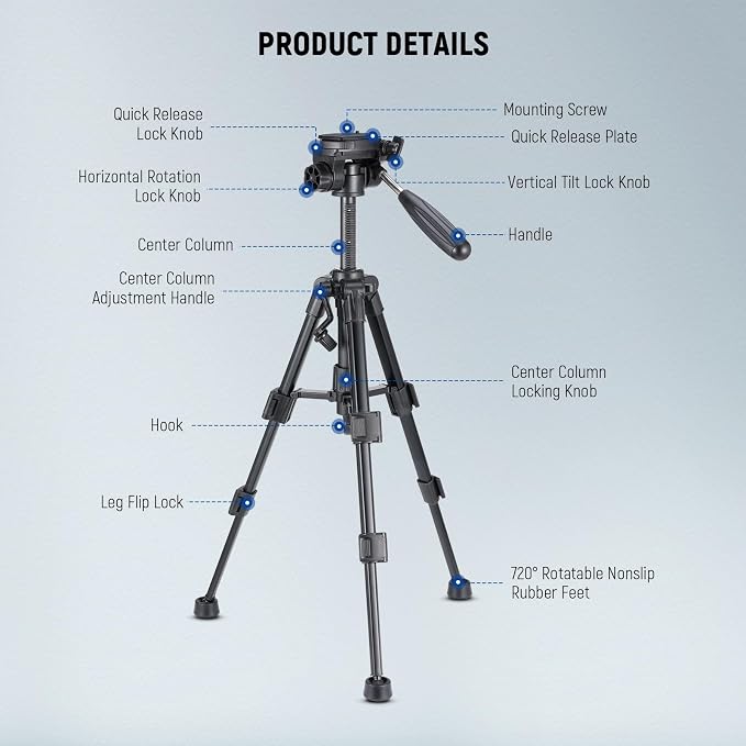 NEEWER Basic Mini Desk Tripod for Camera with 3 Way Pan Tilt Head & Handle, Small Portable Metal Tabletop Selfie Stick Stand with 1/4" Screw for DSLR Vlog Video Recording, Max Load 13.2lb, TP02 - Image 7