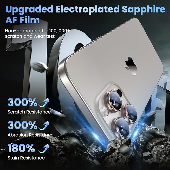 Uyiton for iPhone 17/16/15/14 (Pro Max & Pro) Camera Lens Protector | Unique Lines Text Design, Case-Friendly, Military-Grade Sapphire Glass Metal Camera, Easy to Install, Gearwheel Gray+Red - Image 4