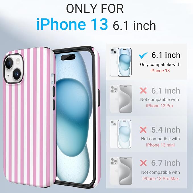 TPU Phone Case for iPhone 13, MagSafe Wireless Charging Compatible, Shockproof Slim Fit Protective Cover with Anti-Yellowing & Raised Camera Protection (Pink Stripe, iPhone 13) - Image 2